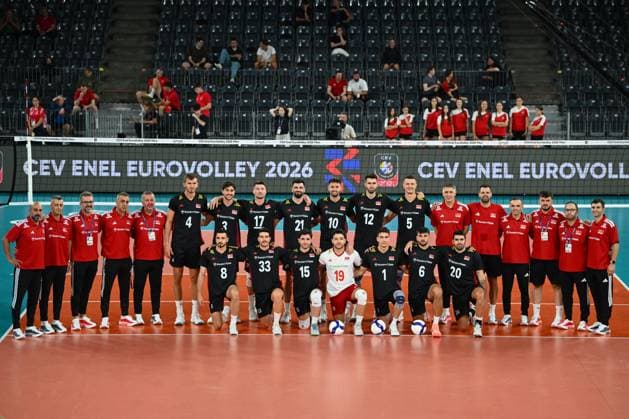 Turkiye v Germany - CEV EuroVolley 2026 Men CLUJ-NAPOCA, ROMANIA - SEPTEMBER 10: Turkiye players pose for photos ahead of the CEV EuroVolley 2026 match between Turkiye and Germany at the BTarena in Cluj-Napoca, Romania, on September 10, 2026. Alex Nicodim Anadolu Cluj-Napoca Romania. Editorial use only. Please get in touch for any other usage.  Copyright: x2026xAnadoluxAlexxNicodimx