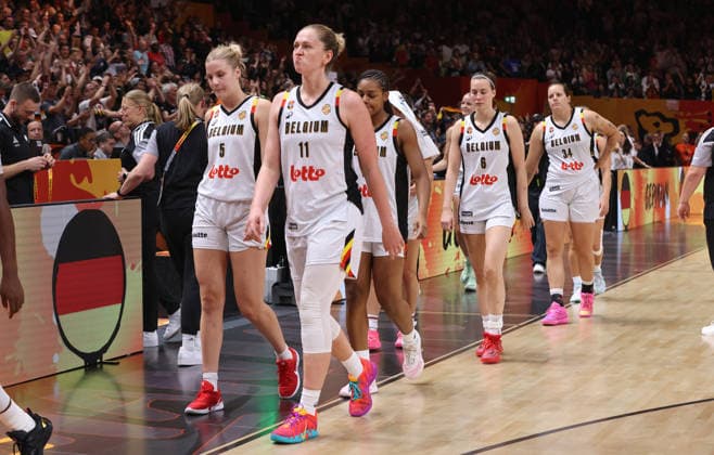 Belgian Women Disappointed After the Game Disappointment Sports Basketball FIBA World Cup Women s World Championship 2026-2027 Season October 9, 2026 Belgium BEL vs. DBB Germany GER