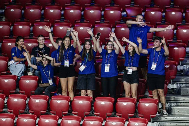 IPA88364475 - Fans in the stands during the CEV Enel Eurovolley 2026 pool phase match between Israel and Ukraine—Arena 8888 in Sofia, Bulgaria, on September 10, 2026  Copyright: xIvanxSxIvanov IPAxSportx xx IPA88364475