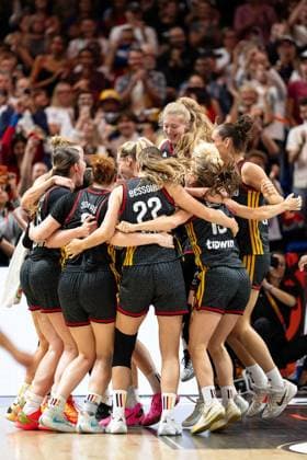 German team celebrates after victory at the end of the game, GER, Belgium vs. Germany, Basketball, 2026 FIBA Women s World Cup, Quarterfinals, September 10, 2026, GER, Belgium vs. Germany, Basketball, 2026 FIBA Women s World Cup, Quarterfinals, September 10, 2026, Berlin Copyright: xEibner-Pressefoto MaxxVincenx EP_MVN
