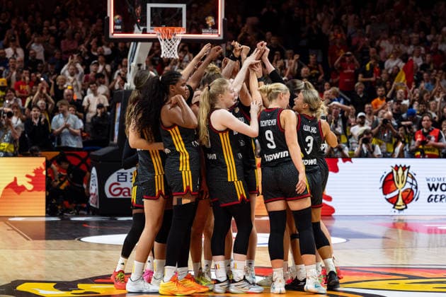 German team celebrates after victory at the end of the game, GER, Belgium vs. Germany, basketball, 2026 FIBA Women s World Cup, quarterfinals, September 10, 2026, GER, Belgium vs. Germany, basketball, 2026 FIBA Women s World Cup, Quarterfinals, September 10, 2026, Berlin Copyright: xEibner-Pressefoto MaxxVincenx EP_MVN