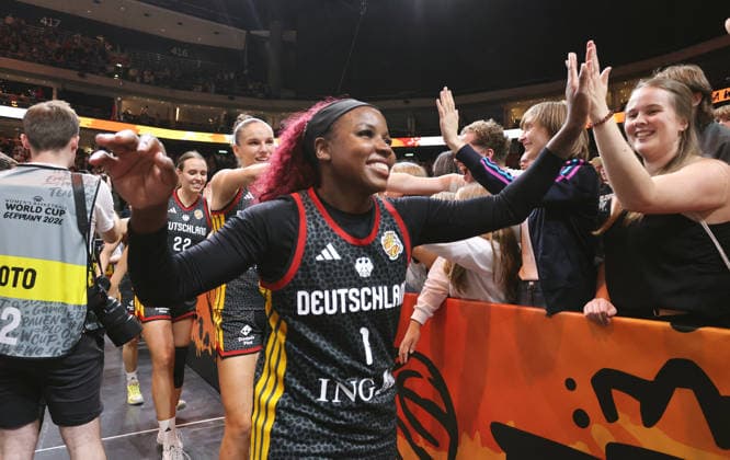 Alexis Peterson, the German team celebrates after the game and advances to the semifinals. Sports, Basketball, FIBA World Cup, Women s World Championship, 2026–2027 Season, October 9, 2026, Belgium (BEL) vs. DBB Germany (GER)