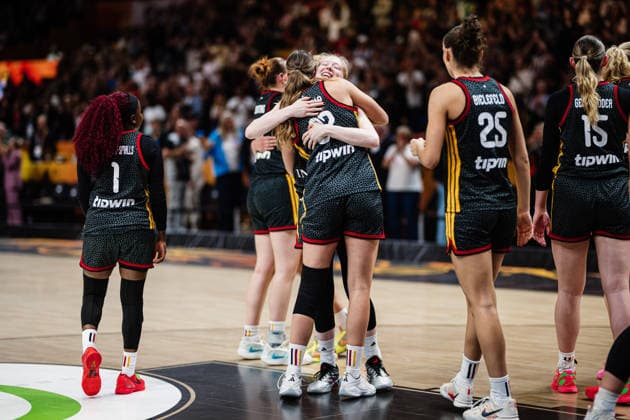 2026 FIBA Women’s Basketball World Cup: Belgium vs. Germany, September 10, 2026—Germany defeats Belgium; cheering, CELEBRATION, celebration, Nyara Sabally (Germany), 8, Frieda Bühner (Germany), 20, basketball, FIBA Women’s Basketball World Cup 2026, Final Phase, Quarterfinals: Belgium vs. Germany on September 10, 2026, at the Uber Arena, Berlin Copyright: xBEAUTIFULxSPORTS Tonhäuserx