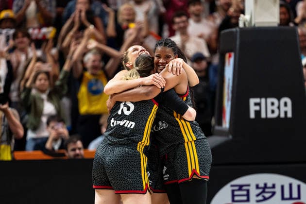 Luisa Geiselsoder (Germany), 15, Leonie Fiebich (Germany), 13, and Nyara Sabally (Germany), 08, celebrate after the game ends, GER, Belgium vs. Germany, Basketball, FIBA Women’s World Cup 2026, Quarterfinals, September 10, 2026, GER, Belgium vs. Germany, Basketball, 2026 FIBA Women’s World Cup, Quarterfinals, September 10, 2026, Berlin Copyright: xEibner-Pressefoto MaxxVincenx EP_MVN