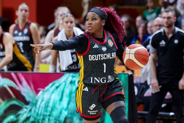 Alexis Peterson of Germany controls the ball during the FIBA Women s Basketball World Cup Germany 2026 quarterfinal match between Belgium and Germany at the Berlin Arena on September 10, 2026, in Berlin, Germany. Photo by Marco Steinbrenner, DeFodi Images