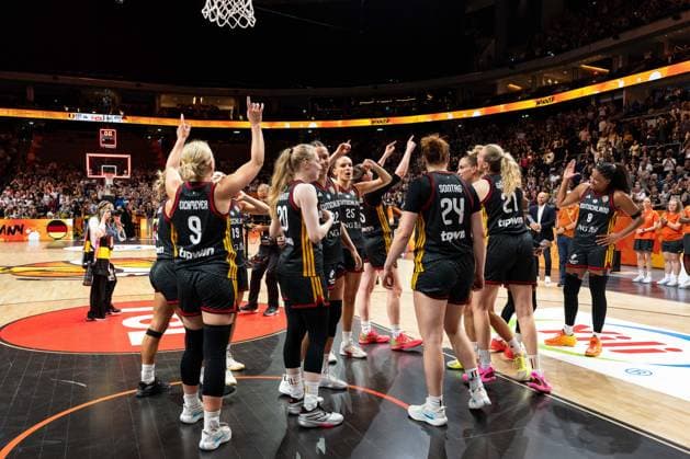 German team celebrates after victory at the end of the game, GER, Belgium vs. Germany, Basketball, 2026 FIBA Women s World Cup, Quarterfinals, September 10, 2026, GER, Belgium vs. Germany, Basketball, 2026 FIBA Women s World Cup, Quarterfinals, September 10, 2026, Berlin Copyright: xEibner-Pressefoto MaxxVincenx EP_MVN