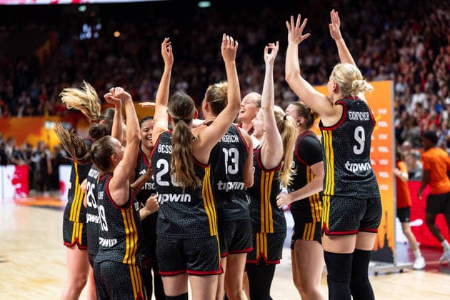 German team celebrates after victory at the end of the game, GER, Belgium vs. Germany, Basketball, 2026 FIBA Women s World Cup, Quarterfinals, September 10, 2026, GER, Belgium vs. Germany, Basketball, 2026 FIBA Women s World Cup, Quarterfinals, September 10, 2026, Berlin Copyright: xEibner-Pressefoto MaxxVincenx EP_MVN