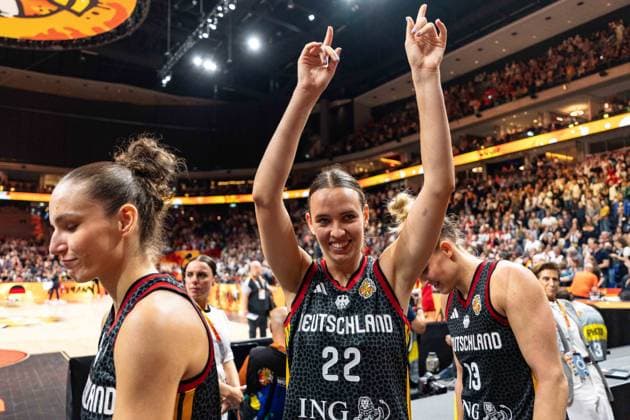Emily Bessoir, Germany, 22, celebrates after the victory at the end of the game, GER, Belgium vs. Germany, Basketball, 2026 FIBA Women s World Cup, Quarterfinals, September 10, 2026, GER, Belgium vs. Germany, Basketball, 2026 FIBA Women’s World Cup, Quarterfinals, September 10, 2026, Berlin Copyright: xEibner-Pressefoto MaxxVincenx EP_MVN