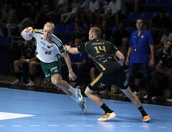 10.09.2026 Belgrad(Serbien) RK Partizan - Füchse Berlin, EHF Champions league Männer handball (L) Langhoff Matthes Füchse Berlin, (R) Ivanov Sergei Partizan : Slobodan Sandic