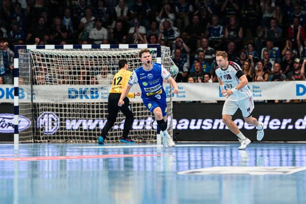 David More, ThSV Eisenach, 15 Celebrating the goal and the equalizer shortly before halftime, GER, ThSV Eisenach vs. SG BBM Bietigheim, 1 Opel Handball Bundesliga, Handball, Matchday 4, 2026–2027 season, 7:00 p.m., September 10, 2026 GER, ThSV Eisenach vs. SG BBM Bietigheim, 1st Opel Handball Bundesliga, Handball, Matchday 4, 2026–2027 season, 7:00 p.m., September 10, 2026, Eisenach Copyright: xMartinxHerbstx