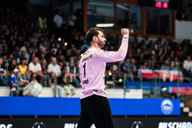 Matija Spikic, ThSV Eisenach, 01 Celebration after a save, GER, ThSV Eisenach vs. SG BBM Bietigheim, 1 Opel Handball Bundesliga, Handball, Matchday 4, 2026–2027 season, 7:00 p.m., September 10, 2026 GER, ThSV Eisenach vs. SG BBM Bietigheim, 1st Opel Handball Bundesliga, Handball, Matchday 4, 2026–2027 Season, 7:00 p.m., September 10, 2026, Eisenach Copyright: xMartinxHerbstx