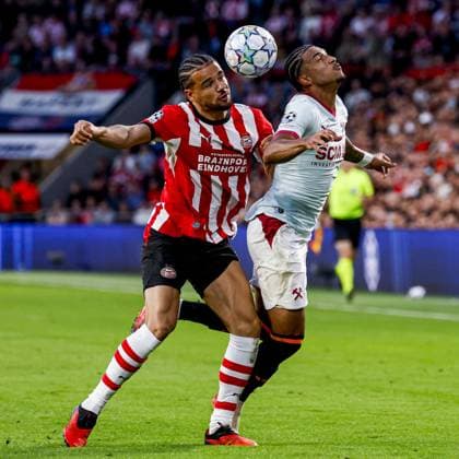 EINDHOVEN - Armando Obispo of PSV Eindhoven battles for possession with Kaua Elias of Shakhtar Donetsk during the UEFA Champions League match between PSV Eindhoven and Shakhtar Donetsk at the Philips Stadium on 10 September 2026 in Eindhoven, the Netherlands. MARCEL TER BALS ANP UEFA Champions League 2026 27 xVIxANPxSportx xMarcelxterxBalsxIVx 567924944 originalFilename: 567924944.jpg