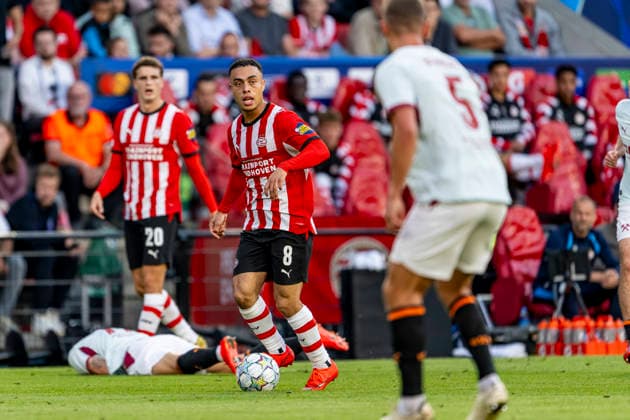 EINDHOVEN: PSV Eindhoven defender Sergino Dest during the UEFA Champions League match between PSV and Shakhtar Donetsk at Philips Stadion on September 10, 2026, in Eindhoven, the Netherlands. Photo by DeFodi Images