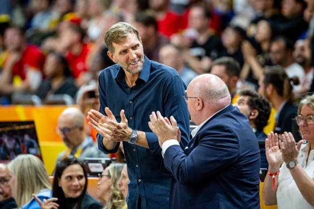 Basketball Berlin, September 10, 2026 FIBA Women’s Basketball World Cup Germany 2026 Quarterfinals: Belgium (BEL) vs. Germany (GER). Germany wins and advances to the semifinals. Celebrations: Dirk Nowitzki, Ingo Weiss