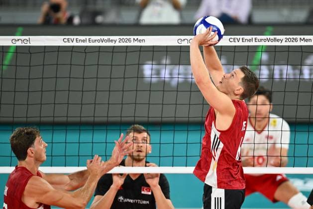 CEV EuroVolley 2026, Turkiye vs Germany , 10 September 2026 Johannes Tille of Germany reacts during the anthem during the CEV EuroVolley 2026 game between Turkiye and Germany, in Cluj Napoca, Romania, 10 September 2026. Copyright: xAlexxNicodimx