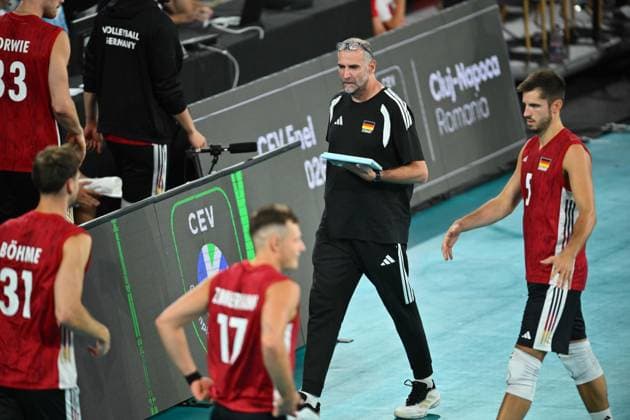 CEV EuroVolley 2026, Turkiye vs Germany , 10 September 2026 Massimo Botti of Germany reacts during the anthem during the CEV EuroVolley 2026 game between Turkiye and Germany, in Cluj Napoca, Romania, 10 September 2026. Copyright: xAlexxNicodimx