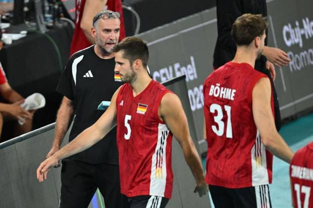CEV EuroVolley 2026, Turkiye vs Germany , 10 September 2026 Massimo Botti of Germany reacts during the anthem during the CEV EuroVolley 2026 game between Turkiye and Germany, in Cluj Napoca, Romania, 10 September 2026. Copyright: xAlexxNicodimx