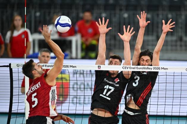 Turkiye v Germany - CEV EuroVolley 2026 Men CLUJ-NAPOCA, ROMANIA - SEPTEMBER 10: Ahmet Tumer of Turkiye plays during the anthem during the CEV EuroVolley 2026 game between Turkiye and Germany, in Cluj Napoca, Romania on September 10, 2026. Alex Nicodim Anadolu Cluj-napoca Romania. Editorial use only. Please get in touch for any other usage.  Copyright: x2026xAnadoluxAlexxNicodimx