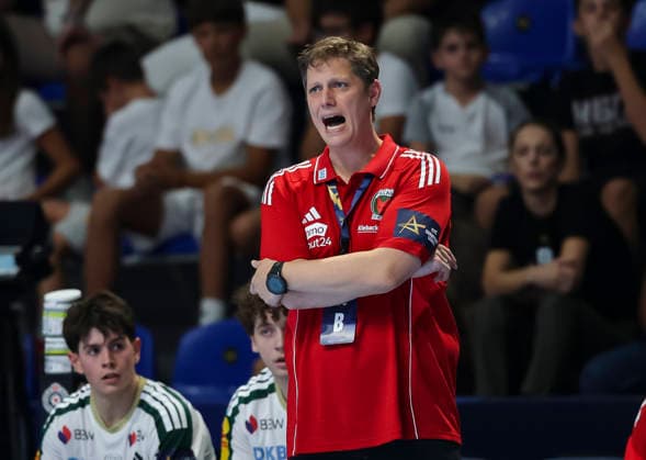 Partizan v Fuchse Berlin - EHF Champions League Head coach Nicolej Krickau of Fuchse Berlin reacts during the EHF Champions League Season 2026 2027 Group Phase match between RK Partizan v Fuchse Berlin at Aleksandar Nikolic Hall on September 10, 2026 in Belgrade, Serbia. Belgrade Serbia Copyright: xSrdjanxStevanovicx x