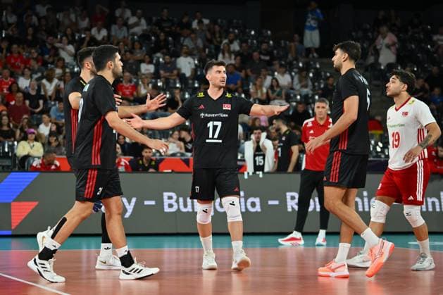 Turkiye v Germany - CEV EuroVolley 2026 Men CLUJ-NAPOCA, ROMANIA - SEPTEMBER 10: Players of Turkiye is seen during the CEV EuroVolley 2026 match between Turkiye and Germany at the BTarena in Cluj-Napoca, Romania, on September 10, 2026. Alex Nicodim Anadolu Cluj-napoca Romania. Editorial use only. Please get in touch for any other usage.  Copyright: x2026xAnadoluxAlexxNicodimx