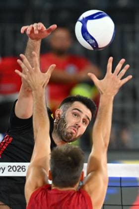 Turkiye v Germany - CEV EuroVolley 2026 Men CLUJ-NAPOCA, ROMANIA - SEPTEMBER 10: Adis Lagumdzija of Turkiye plays during the anthem during the CEV EuroVolley 2026 game between Turkiye and Germany, in Cluj Napoca, Romania on September 10, 2026. Alex Nicodim Anadolu Cluj-napoca Romania. Editorial use only. Please get in touch for any other usage.  Copyright: x2026xAnadoluxAlexxNicodimx