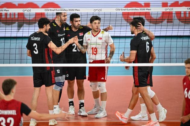 Turkiye v Germany - CEV EuroVolley 2026 Men CLUJ-NAPOCA, ROMANIA - SEPTEMBER 10: Berkay Bayraktar of Turkiye plays during the anthem during the CEV EuroVolley 2026 game between Turkiye and Germany, in Cluj Napoca, Romania on September 10, 2026. Alex Nicodim Anadolu Cluj-napoca Romania. Editorial use only. Please get in touch for any other usage.  Copyright: x2026xAnadoluxAlexxNicodimx