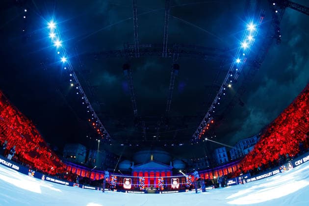 IPA88365827 - Bad weather over Piazza Plebiscito during the CEV Enel EuroVolley 2026 opening match between Italy and Sweden at Piazza del Plebiscito on September 10, 2026, in Naples, Italy.  Copyright: xRichardxMorgano IPAxSportx xx IPA88365827