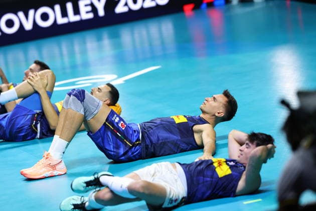 Italian national team, Nationalteam warm-up during the opening match of the CEV Enel Eurovolley 2026, between Italy and Sweden, Piazza del Plebiscito, Naples, September 10, 2026.  Copyright: xAlessandroxGarofalo LaPressex