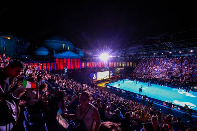 General view during the opening match of the CEV Enel Eurovolley 2026, between Italy and Sweden, Piazza del Plebiscito, Naples, September 10, 2026.  Copyright: xAlessandroxGarofalo LaPressex