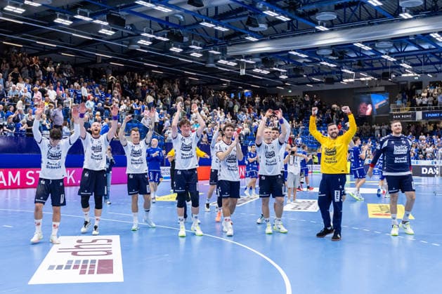 The SG Flensburg Handewitt players celebrate after their 30–39 victory. GER, TBV Lemgo Lippe vs. SG Flensburg Handewitt, handball, 1st Bundesliga, Matchday 4, 2026–2027 season, September 10, 2026, GER, TBV Lemgo Lippe vs. SG Flensburg Handewitt, Handball, 1st Bundesliga, Matchday 4, 2026–2027 season, September 10, 2026, Lemgo Copyright: xEibner-Pressefoto JanxRollingerx EP_JSK
