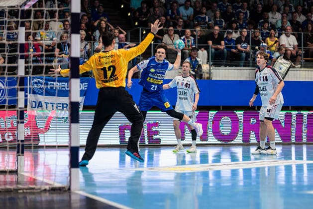 Martin Tomovski, SG BBM Bietigheim, 12; Moritz Ende, ThSV Eisenach, 21; Till Hermann, SG BBM Bietigheim, 41; Fynn Luca Nicolaus, SG BBM Bietigheim, 14 GER, ThSV Eisenach vs. SG BBM Bietigheim, 1st Opel Handball Bundesliga, Handball, Matchday 4, 2026–2027 Season, 7:00 PM, September 10, 2026 GER, ThSV Eisenach vs. SG BBM Bietigheim, 1st Opel Handball Bundesliga, Handball, Matchday 4, 2026–2027 season, 7:00 p.m., September 10, 2026, Germany, Eisenach Copyright: xMartinxHerbstx