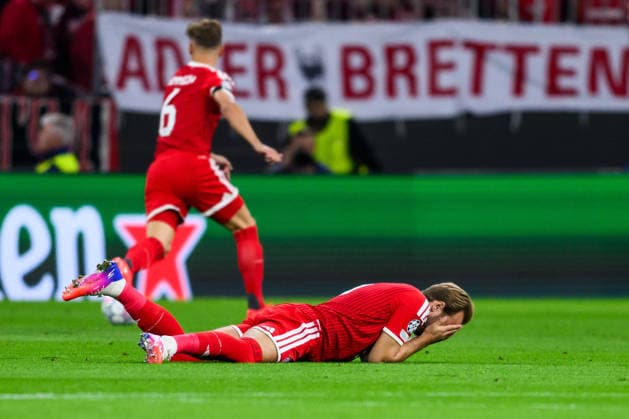 September 10, 2026: Harry Kane of Bayern Munich in pain during the UEFA Champions League soccer match between Bayern Munich and Bodo Glimt on September 10, 2026 in Munich. Photo by Marius Simensen, BILDBYRAN COP 238 MM0073 bbeng football soccer UEFA Champions League Bodo Glimt Bayern Munich injury  Copyright: MARIUSxSIMENSEN BB260910BB521