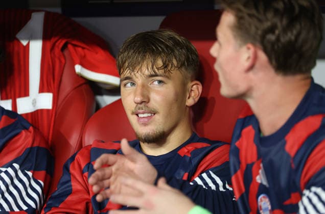 Soccer, Men s, Champions League, 2026–2027 Season, FC Bayern Munich vs. FK Bodø Glimt, Matchday 1, Allianz Arena; Lennart Karl of FC Bayern Munich sitting on the bench