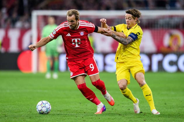 September 10, 2026: Harry Kane of Bayern Munich and Patrick Berg of Bodo Glimt during the UEFA Champions League soccer match between Bayern Munich and Bodo Glimt on September 10, 2026 in Munich. Photo by Marius Simensen, BILDBYRAN COP 238 MM0073 bbeng football soccer UEFA Champions League Bodo Glimt Bayern Munich  Copyright: MARIUSxSIMENSEN BB260910BB548