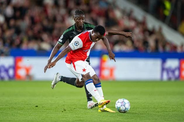 Emmanuel Ayaosi and Amadou Haidara during UEFA Champions league match, SK Slavia Praha - RC Lens , 10 september 2026, Fortuna Arena, Praha, Czech republic Copyright: xMICHALxFAJT,ZOSPORTU.SKx MAJ_3488