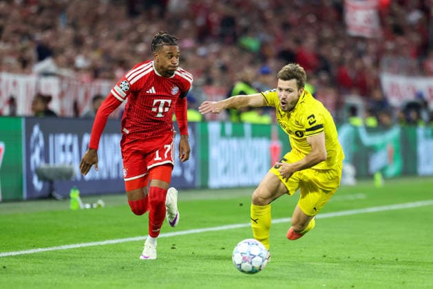 Tackle, Michael Olise (FC Bayern Munich, 17) vs. Fredrik Bjoerkan (FK Bodo Glimt, 15), GER, FC Bayern Munich vs. FK Bodo Glimt, Soccer, UEFA Champions League, Group Stage, Matchday 1, 2026–2027 season, September 10, 2026, GER, FC Bayern Munich vs. FK Bodø Glimt, Soccer, UEFA Champions League, Group Stage, Matchday 1, 2026–2027 Season, September 10, 2026, Munich Copyright: xEibner-Pressefoto JennixMaulx EP_JML