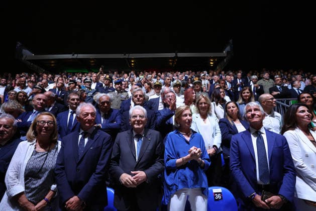 Sergio Mattarella, President of the Republic during the opening match of the CEV Enel Eurovolley 2026, between Italy and Sweden, Piazza del Plebiscito, Naples, September 10, 2026.  Copyright: xAlessandroxGarofalo LaPressex