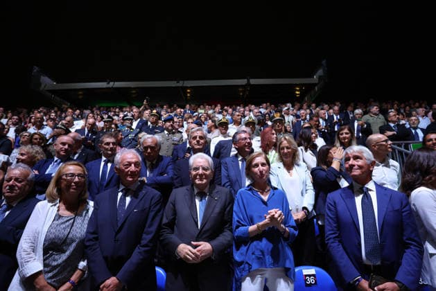 Sergio Mattarella, President of the Republic during the opening match of the CEV Enel Eurovolley 2026, between Italy and Sweden, Piazza del Plebiscito, Naples, September 10, 2026.  Copyright: xAlessandroxGarofalo LaPressex