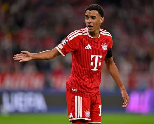 September 10, 2026, Soccer: 2026–2027 UEFA Champions League, Matchday 1, FC Bayern Munich vs. FK Bodo Glimt, at the Allianz Arena in Munich; Jamal Musiala of Bayern Munich is dissatisfied