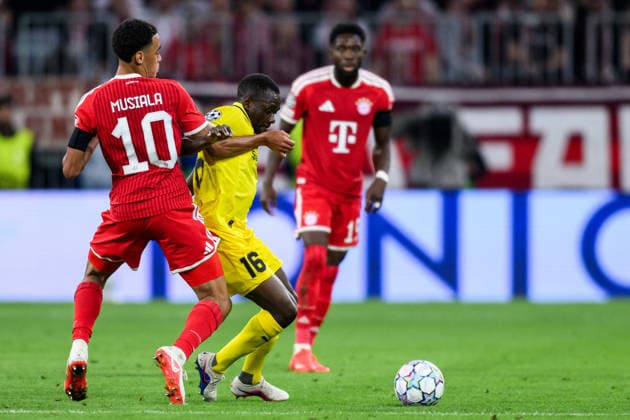 September 10, 2026: Jamal Musiala of Bayern Munich and Joshua Kitolano of Bodo Glimt during the UEFA Champions League soccer match between Bayern Munich and Bodo Glimt on September 10, 2026 in Munich. Photo by Marius Simensen, BILDBYRAN COP 238 MM0073 bbeng football soccer UEFA Champions League Bodo Glimt Bayern Munich  Copyright: MARIUSxSIMENSEN BB260910BB600