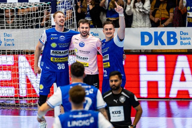 September 10, 2026, GER, Handball, Men, 2026–2027 Season, Opel 1st Division, Matchday 4, ThSV Eisenach vs. BBM Bietigheim: Dominik Solak (ThSV Eisenach, 30), Matija Spikic (ThSV Eisenach, 1), Felix Aellen (ThSV Eisenach, 22) – 99817 Eisenach, Werner Assmann Hall, Am Sportpark, Thuringia, Germany