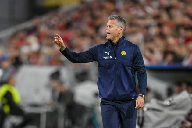 Coach Kjetil Knutsen of FK Bodo Glimt gestures during the 2026–2027 UEFA Champions League match between Bayern Munich and Bodo Glimt at the Fußball Arena München on September 10, 2026, in Munich, Germany. Photo by Harry Langer, DeFodi Images