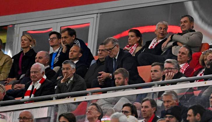 September 10, 2026, Soccer, UEFA Champions League 2026–2027, Matchday 1, FC Bayern Munich vs. FK Bodo Glimt, at the Allianz Arena in Munich. Pictured: Honorary President Uli Hoeneß of FC Bayern Munich, Hoeneß, x, sporting director Max Eberl of Bayern Munich, and CEO Jan Christian Dreesen of FC Bayern Munich, President Herbert Hainer of FC Bayern. Top right: Markus Söder of Germany.