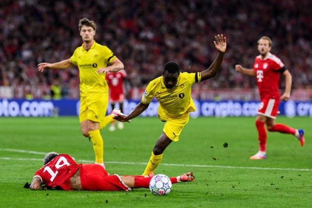 September 10, 2026: Luis Diaz of Bayern Munich and Joshua Kitolano of Bodo Glimt during the UEFA Champions League soccer match between Bayern Munich and Bodo Glimt on September 10, 2026 in Munich. Photo by Marius Simensen, BILDBYRAN COP 238 MM0073 bbeng football soccer UEFA Champions League Bodo Glimt Bayern Munich  Copyright: MARIUSxSIMENSEN BB260910BB621