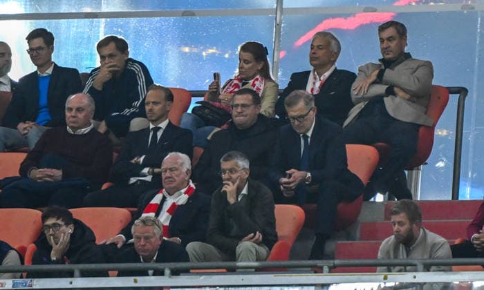 September 10, 2026, xemx, Soccer UEFA Champions League, FC Bayern Munich vs. FK Bodø Glimt, with Honorary President Ulrich Uli Hoeness, Max Eberl, Jan Christian Dreesen, President Herbert Hainer of FC Bayern Munich, and Bavarian Minister-President Markus Söder in Munich