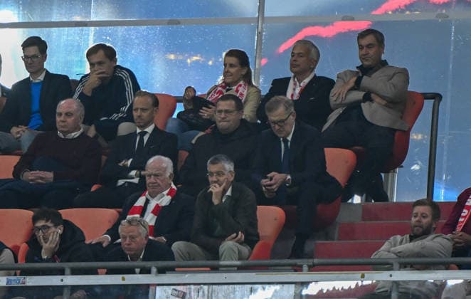 September 10, 2026, xemx, Soccer UEFA Champions League, FC Bayern Munich vs. FK Bodø Glimt, with Honorary President Ulrich Uli Hoeness, Max Eberl, Jan Christian Dreesen, President Herbert Hainer of FC Bayern Munich, and Bavarian Minister-President Markus Söder in Munich