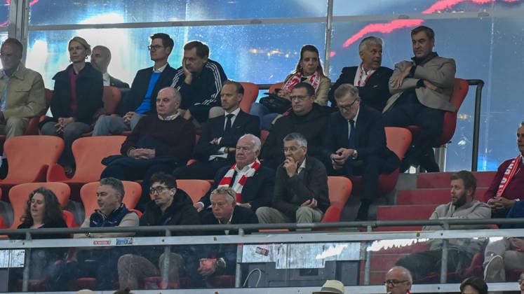 September 10, 2026, xemx, Soccer UEFA Champions League, FC Bayern Munich vs. FK Bodø Glimt, with Honorary President Ulrich Uli Hoeness, Max Eberl, Jan Christian Dreesen, President Herbert Hainer of FC Bayern Munich, and Bavarian Minister-President Markus Söder in Munich