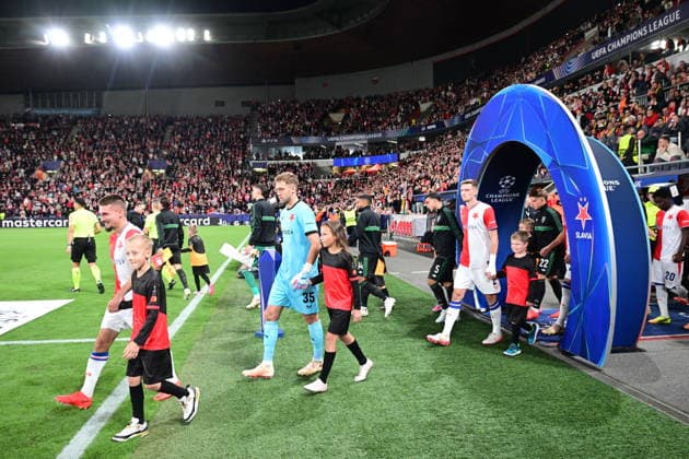 Slavia Prague and RC Lens players before the Football Champions League opening round match Slavia Prague vs RC Lens on September 10, 2026, in Prague, Czech Republic. (CTKxPhoto MichalxKamaryt) CTKPhotoP2026091009801  CTKPhotoP2026091009801