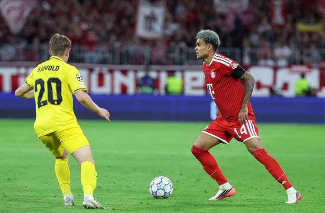 September 10, 2026, GER, Soccer, Men s, UEFA Champions League, Group Stage, 2026–2027 Season, Matchday 1, FC Bayern Munich vs. FK Bodø Glimt, Referee: Fredrik Sjovold, Fredrik Sjovold, FK Bodø Glimt 20, Luis Díaz, Luis Díaz, FC Bayern Munich 14, at the Allianz Arena, Munich, Bayern, Germany Copyright: xNordphoto Schneiderx