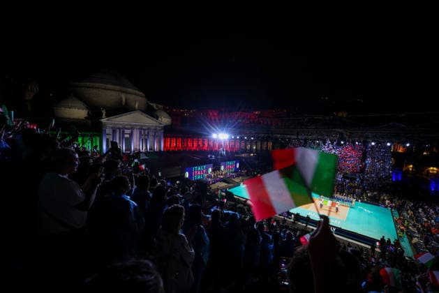 during the opening match of the CEV Enel Eurovolley 2026, between Italy and Sweden, Piazza del Plebiscito, Naples, September 10, 2026.  Copyright: xAlessandroxGarofalo LaPressex